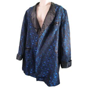 Vintage Martini Print Brocade Smoking Jacket Nine Deep XL Missing Tie GUC Blue